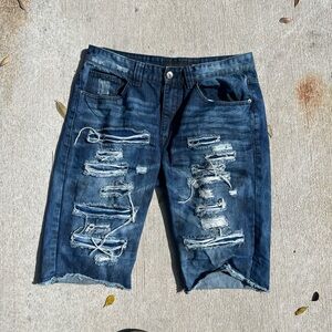 Distressed Blue Denim Shorts